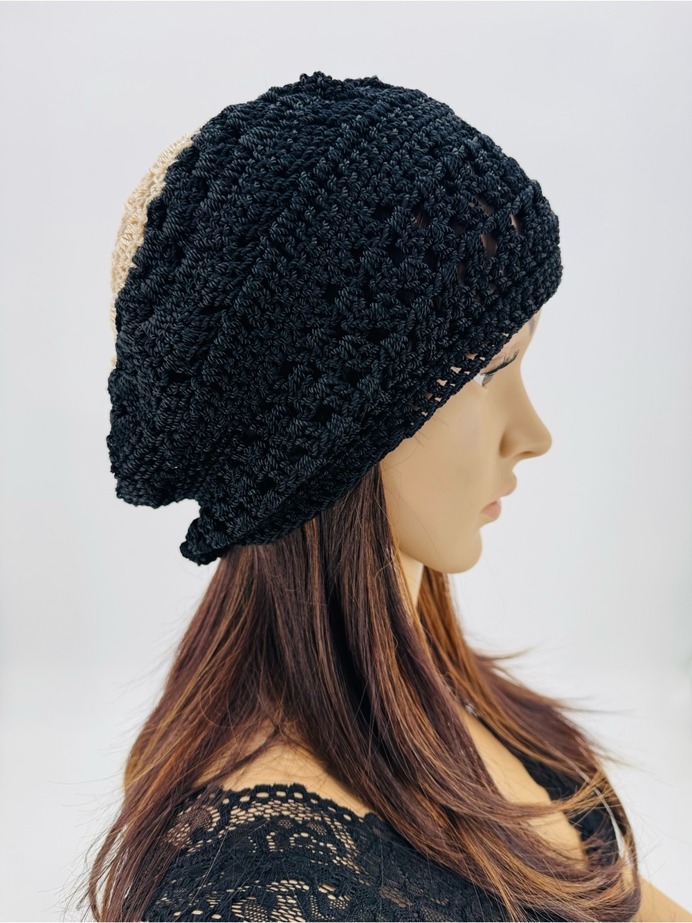 Vintage Y2K Boho Festival Grunge Crochet Macrame Handcrafted Beanie Knitted Hat - Picture 4 of 14